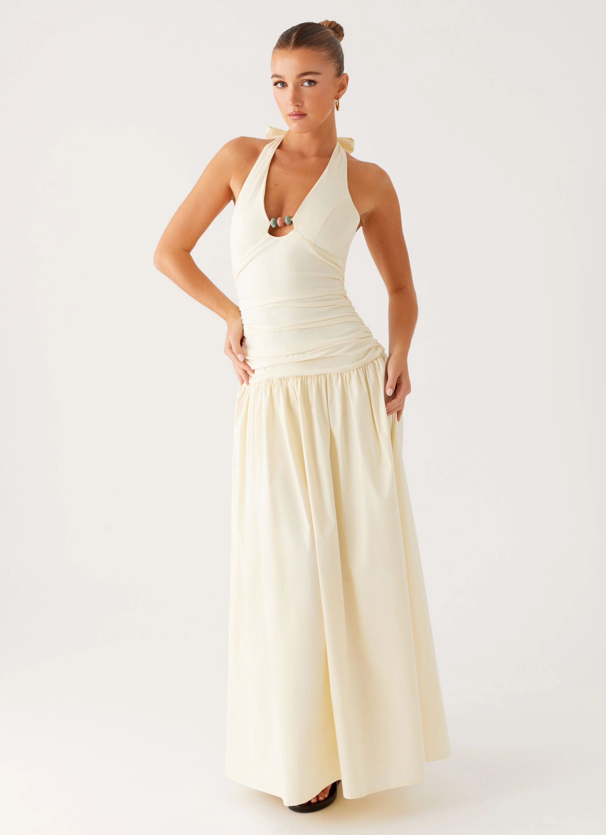 Val Maxi Dress - Lemon Crisp Silhouette Chain-Detail