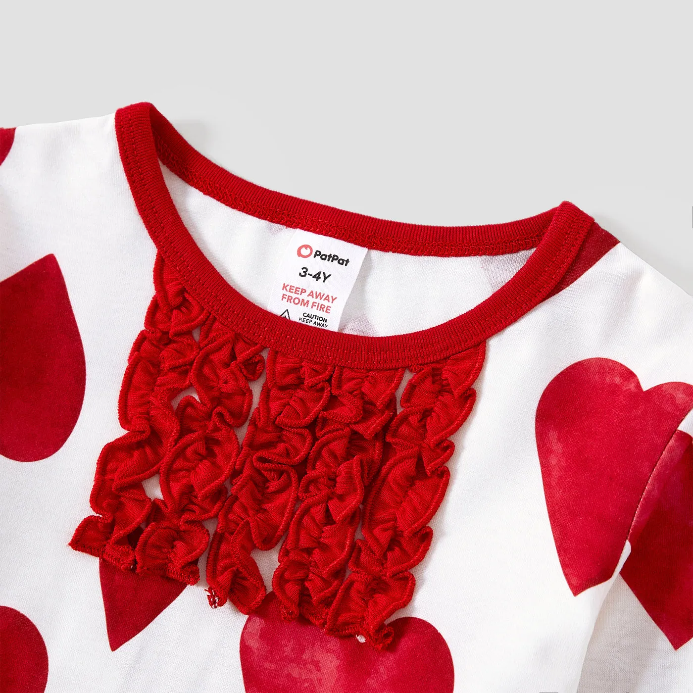 Valentine's Day Family Matching Heart Pattern Stripe Crew Neck Pajamas (Flame Resistant)