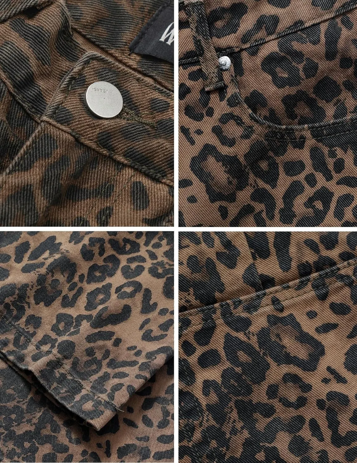 Vamtac Leopard Print Jeans for Women Y2k Leopard Straight Leg Trousers Baggy Cheetah Pants Streetwear