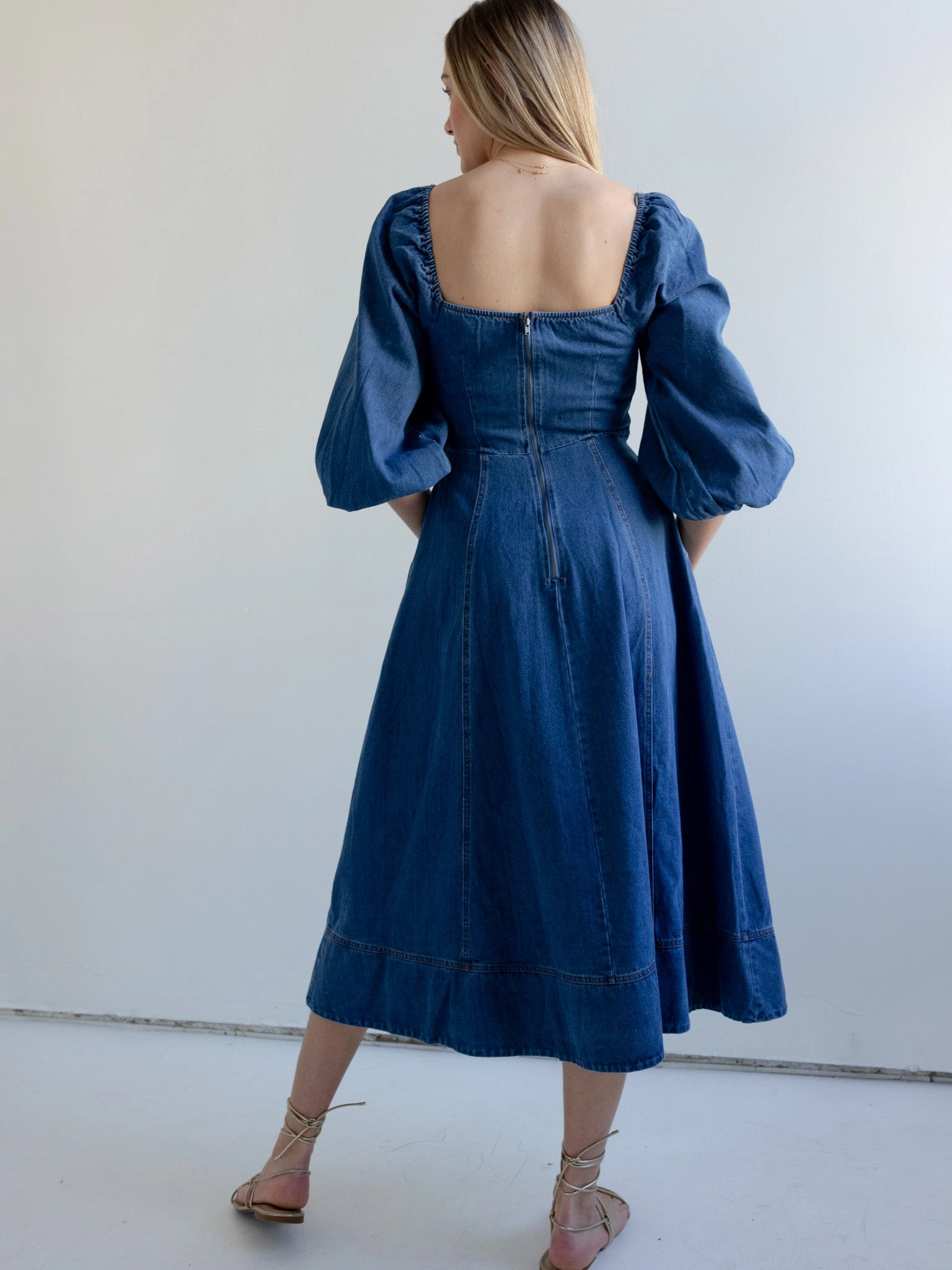 Vanessa Denim Midi Dress Stylish Waistband Fit Oversized-Fit