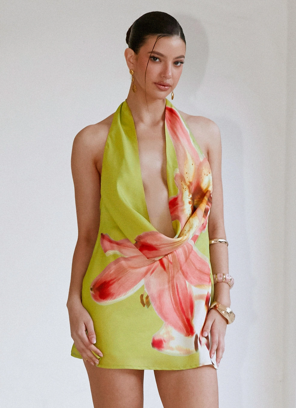 Soft-Lining Varindra Cowl Mini Dress - Jungle Floral