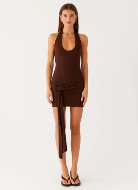 Vedetta Mini Dress - Chocolate Statement-Buttons Artistic Vibe