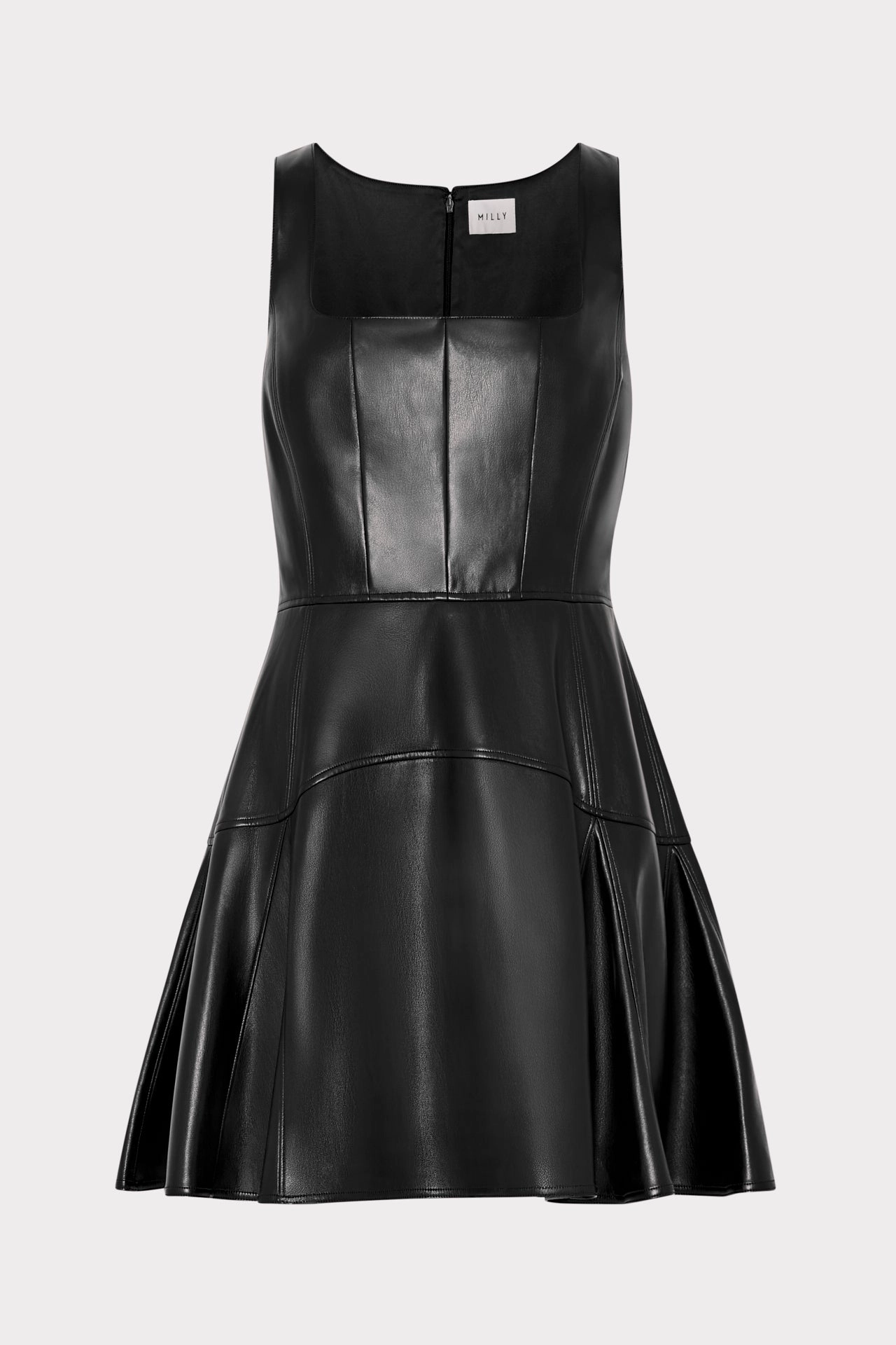 Vegan Leather Mini Dress Flap-Detail High Neck