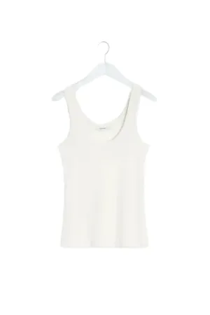 Fleece Pullover Rib Tank Top in Light Cream