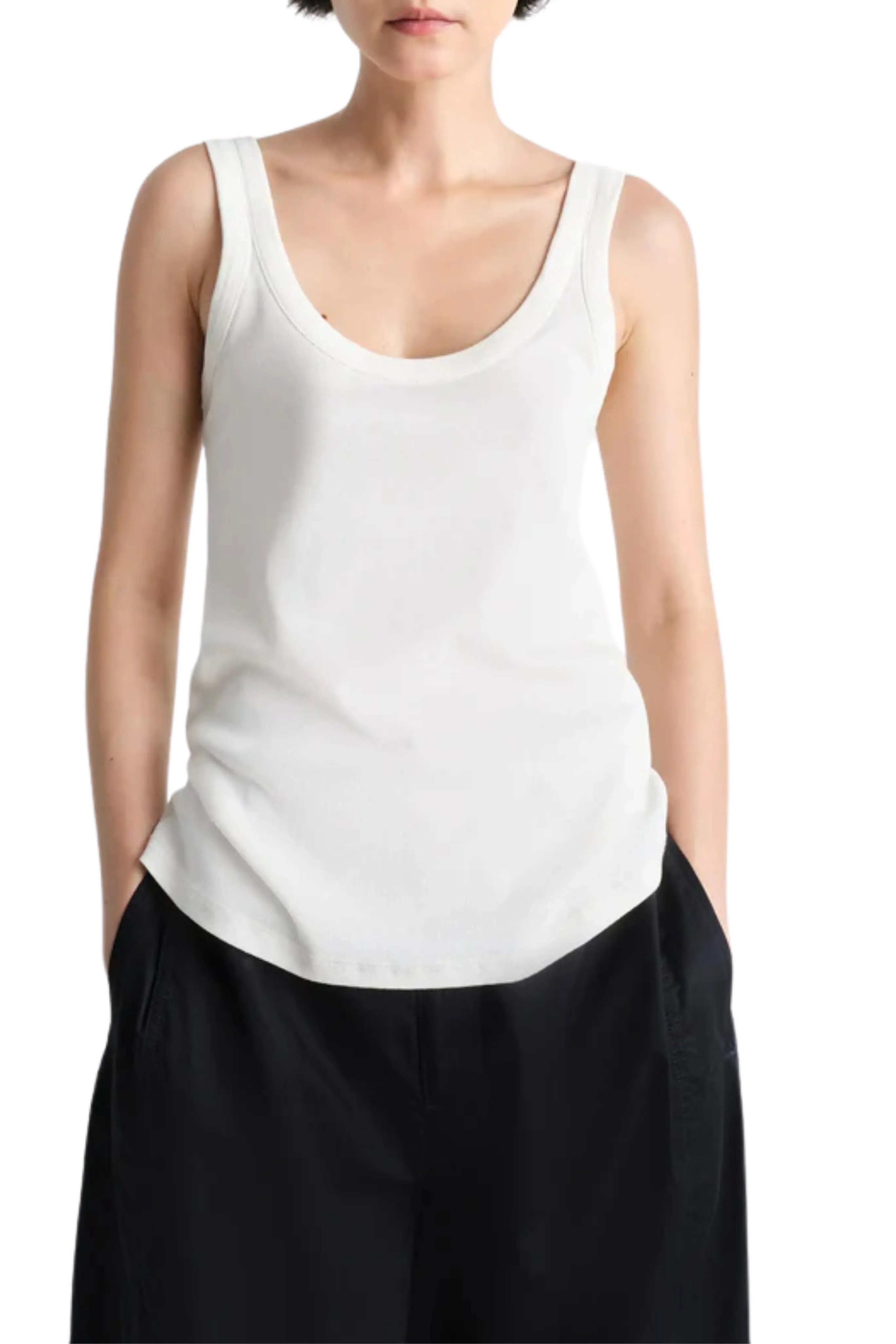 Rib Tank Top in Light Cream Sporty Blouse NonRestrictive Fit