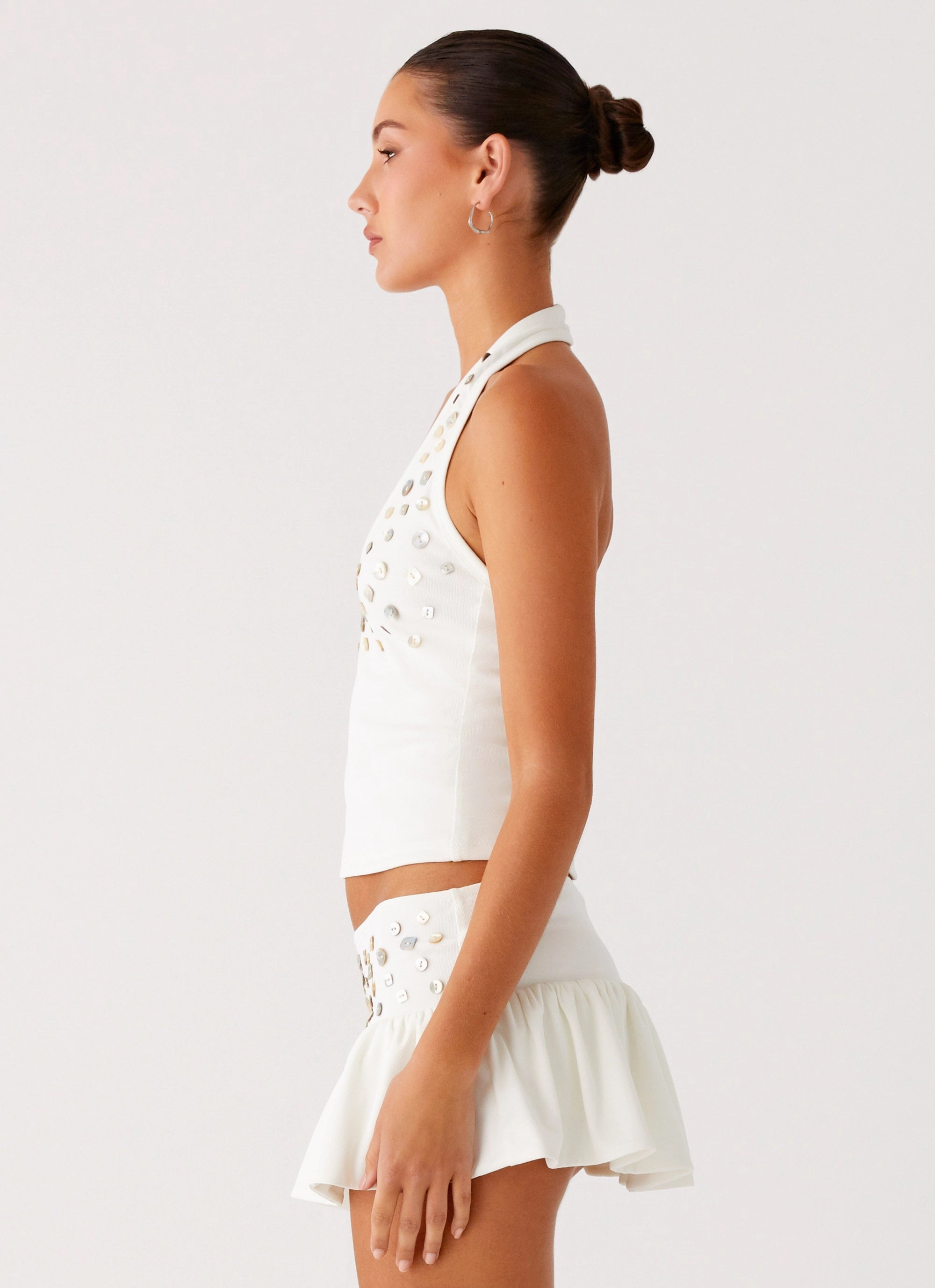 HiddenZipper FrictionResistant Trim Vegas Nights Halter Neck Top - White