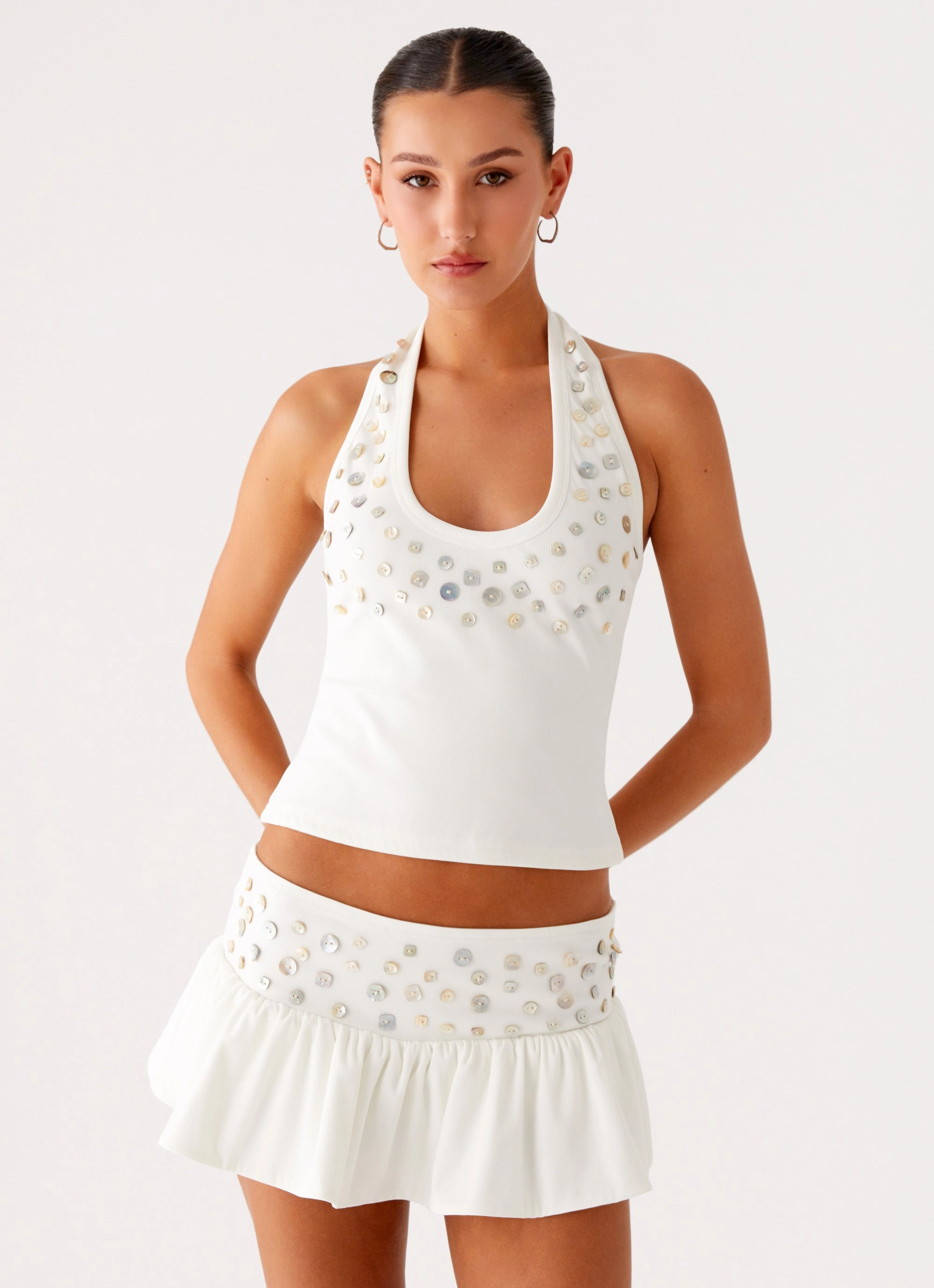high contrast Breezy Edge Vegas Nights Low Rise Skort - White