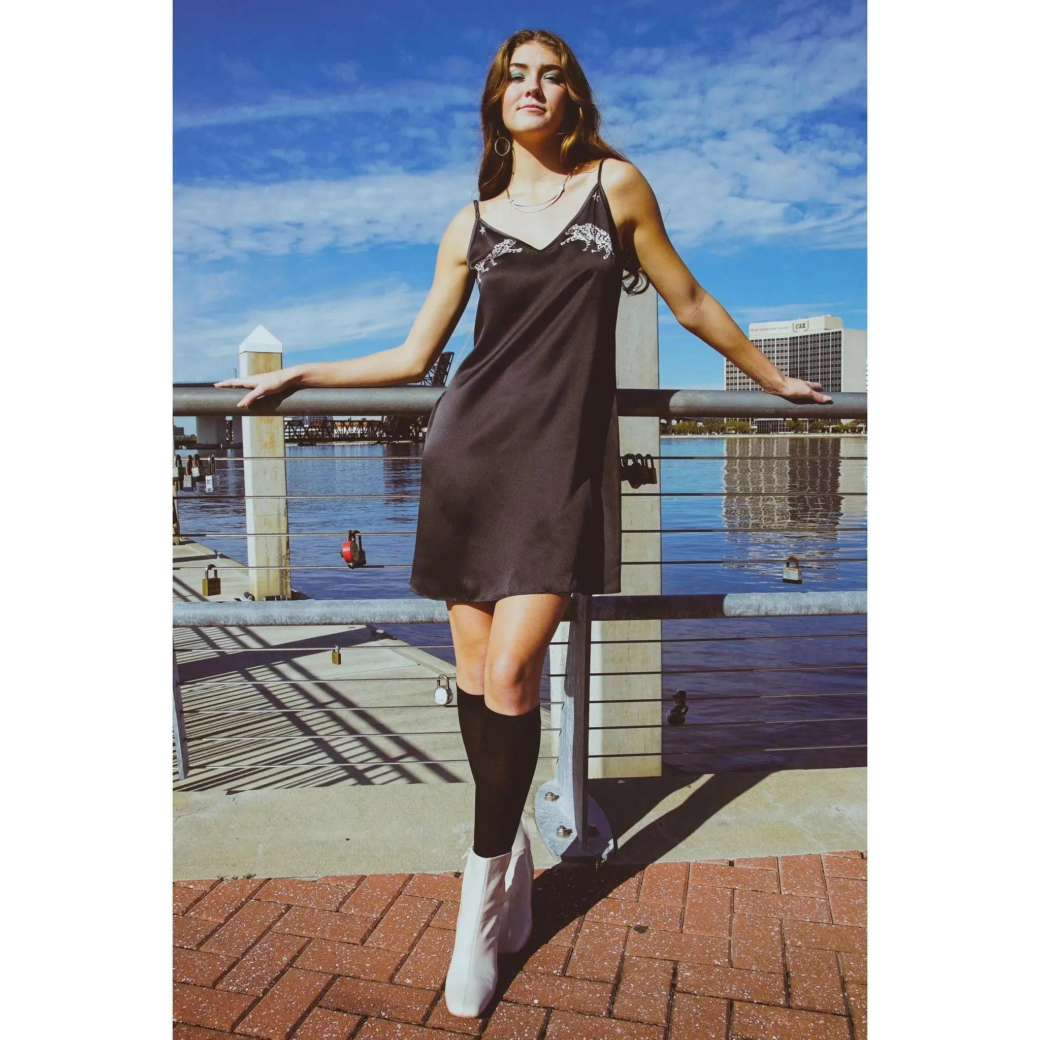 Vela Silk Slip Dress in Jaguar Stars