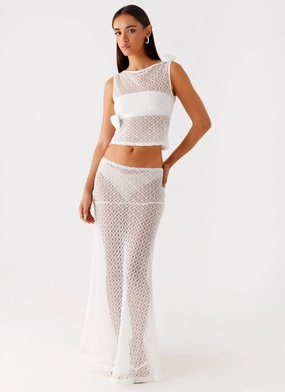 Breezy Flow Velli Crochet Maxi Skirt - White