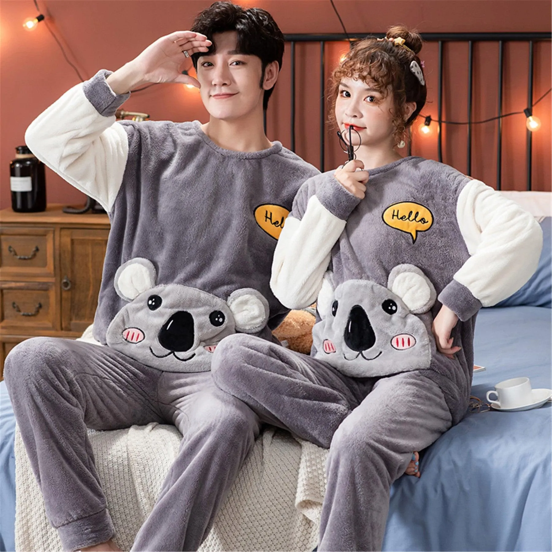 Velvet Couple Pajamas - Warm Korean Style Flannel Set