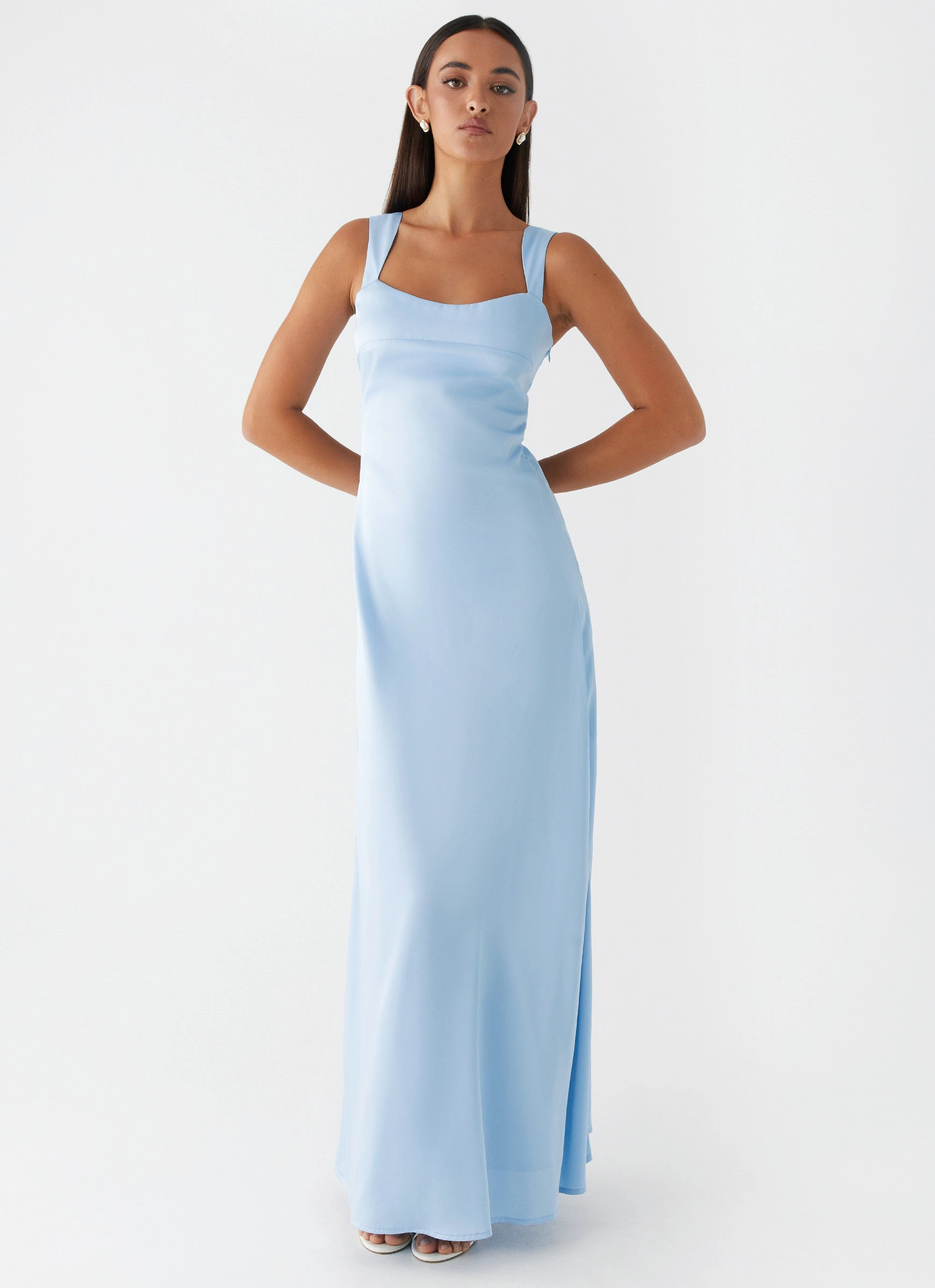Odette Satin Maxi Dress - Blue Feminine Vibe Artistic Shape