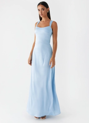 Odette Satin Maxi Dress - Blue Lazy Pick Trendy Silhouette