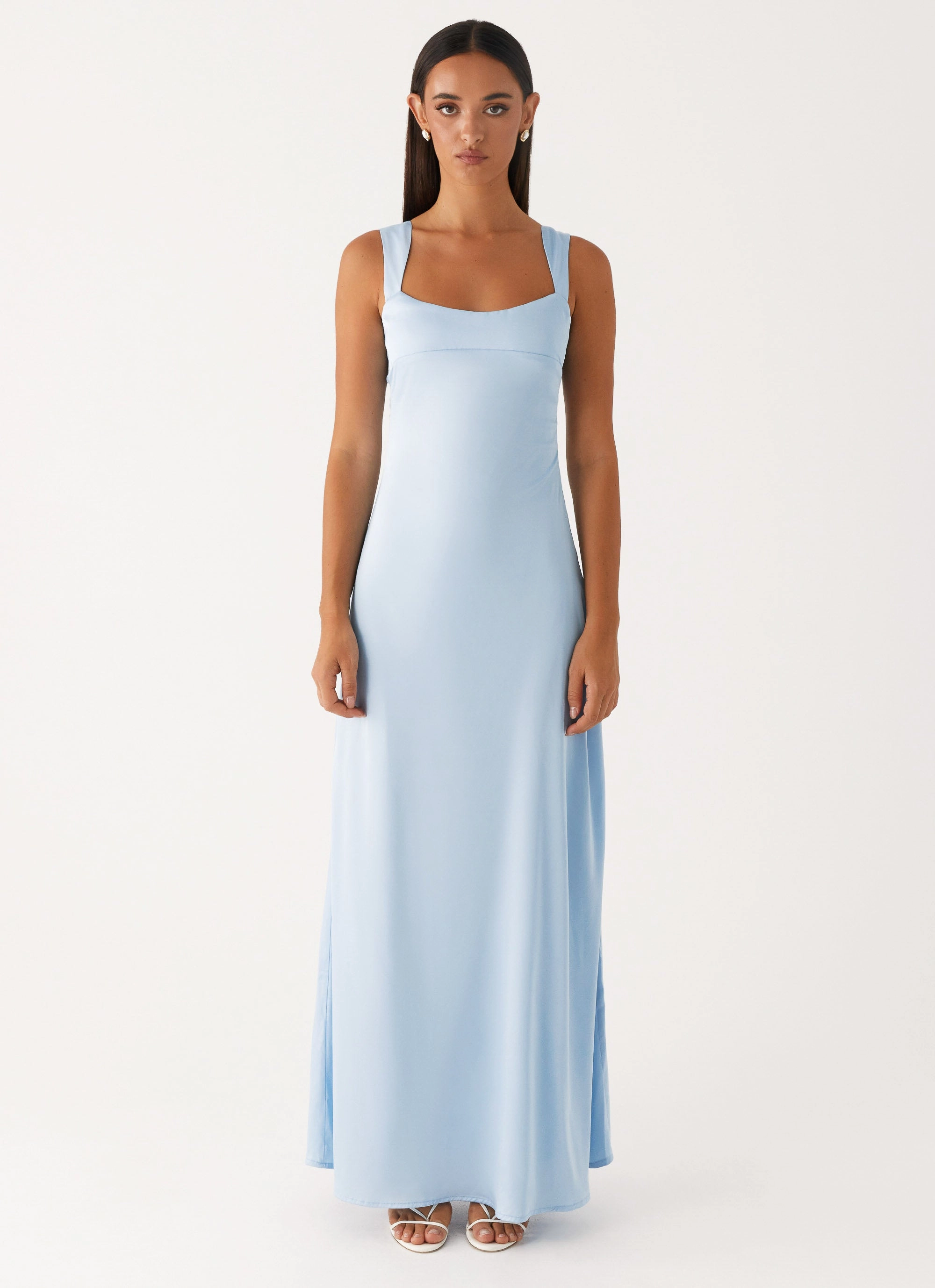 Odette Satin Maxi Dress - Blue Premium Fabric Winter-Season