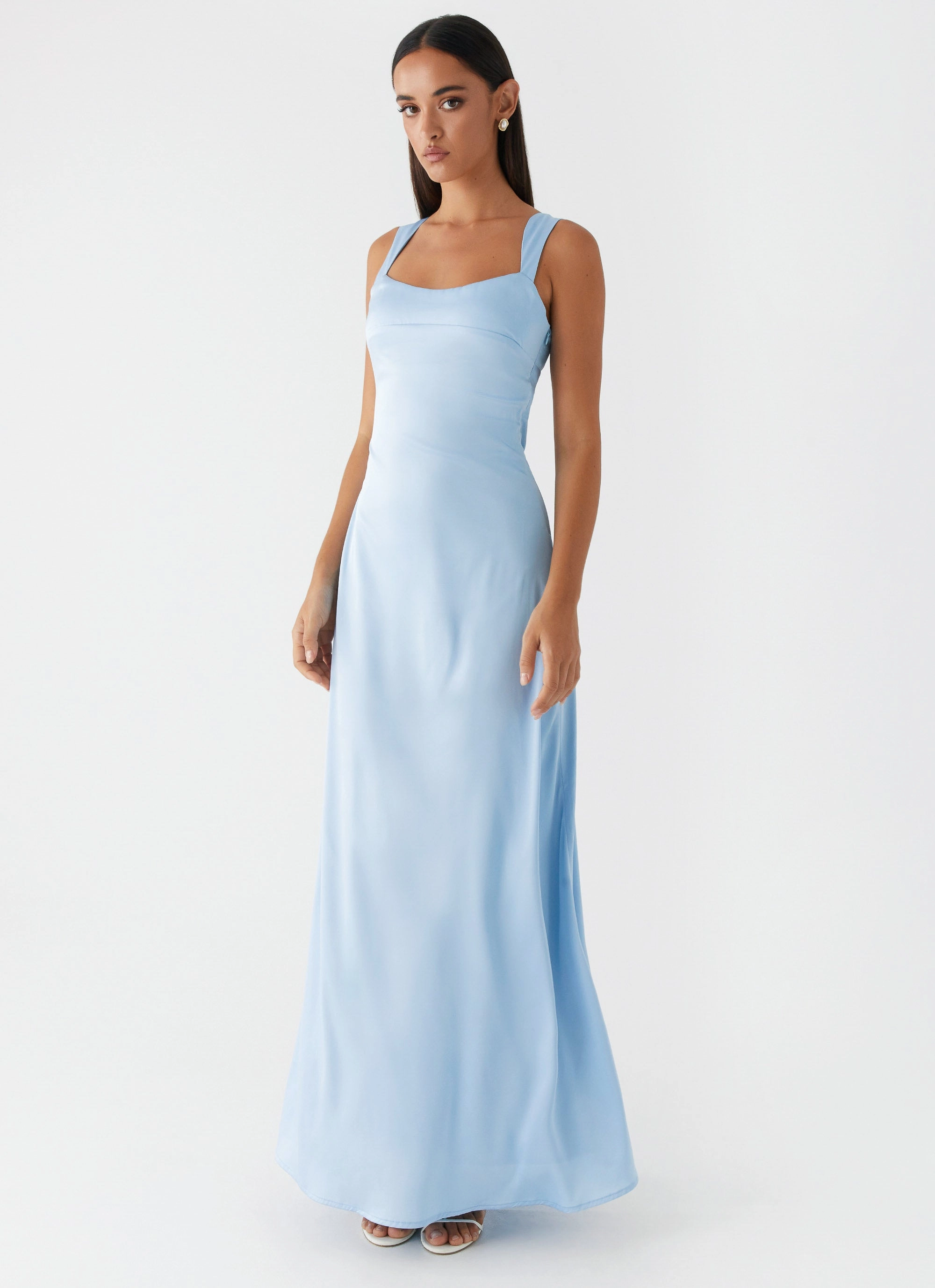 Odette Satin Maxi Dress - Blue Lazy Pick Trendy Silhouette