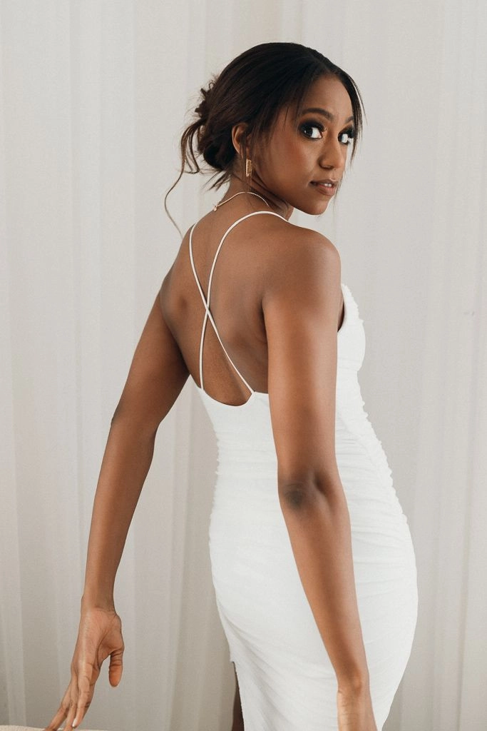 Venice Ruched Midi Dress - White Lace Fine MultiPurposePockets