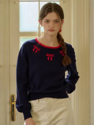 Long Sleeve Shirt NonIrritatingSeams ??Final Sale??Hilary Round Neck Bowknot Pullover Sweater