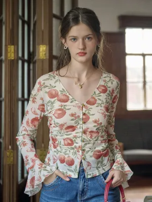 ??Final Sale??Juliette V-Neck Guava Pattern Blouse Breathable mesh lining