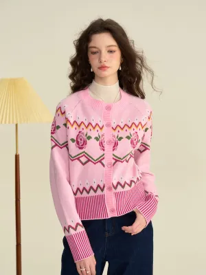 Flexible Cuffs ??Final Sale??Violette Round Collar Clashing Embroidery Rose Cardigan