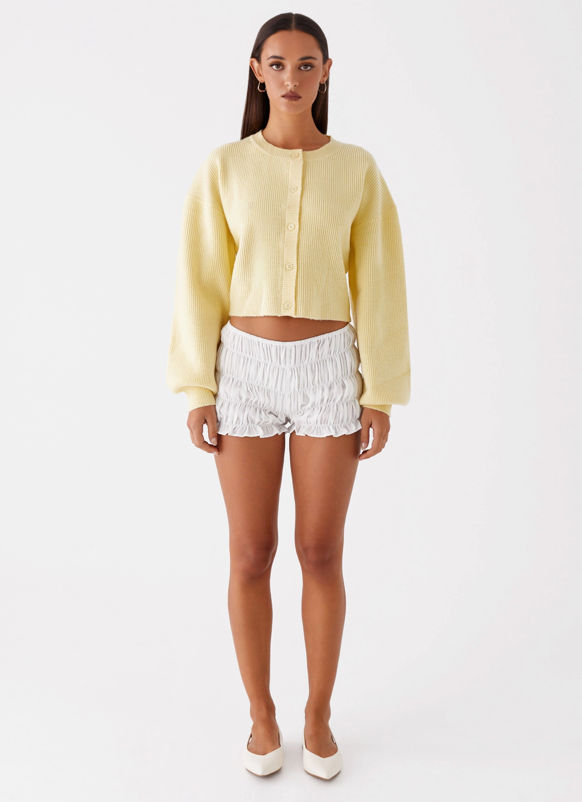 Stitched Look Daphne Knit Cardigan - Butter Yellow