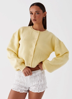Daphne Knit Cardigan - Butter Yellow Anti Static Weave Heat Retention Layer