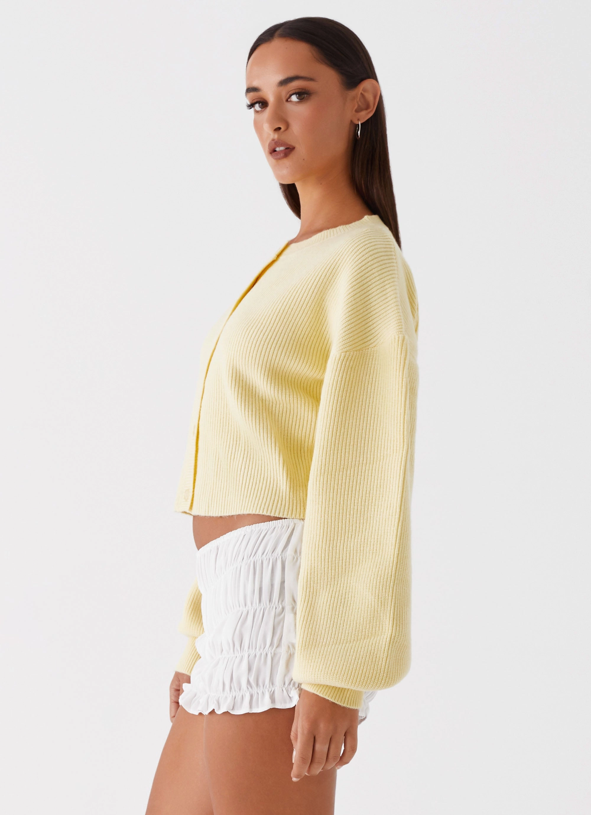 Daphne Knit Cardigan - Butter Yellow Elasticated Waistband Eco Friendly Material