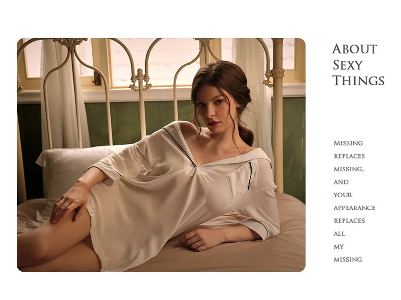 VenusFox boyfriend wind shirt sexy pajamas female sexy nightgown long white shirt thin loose temptation one generation