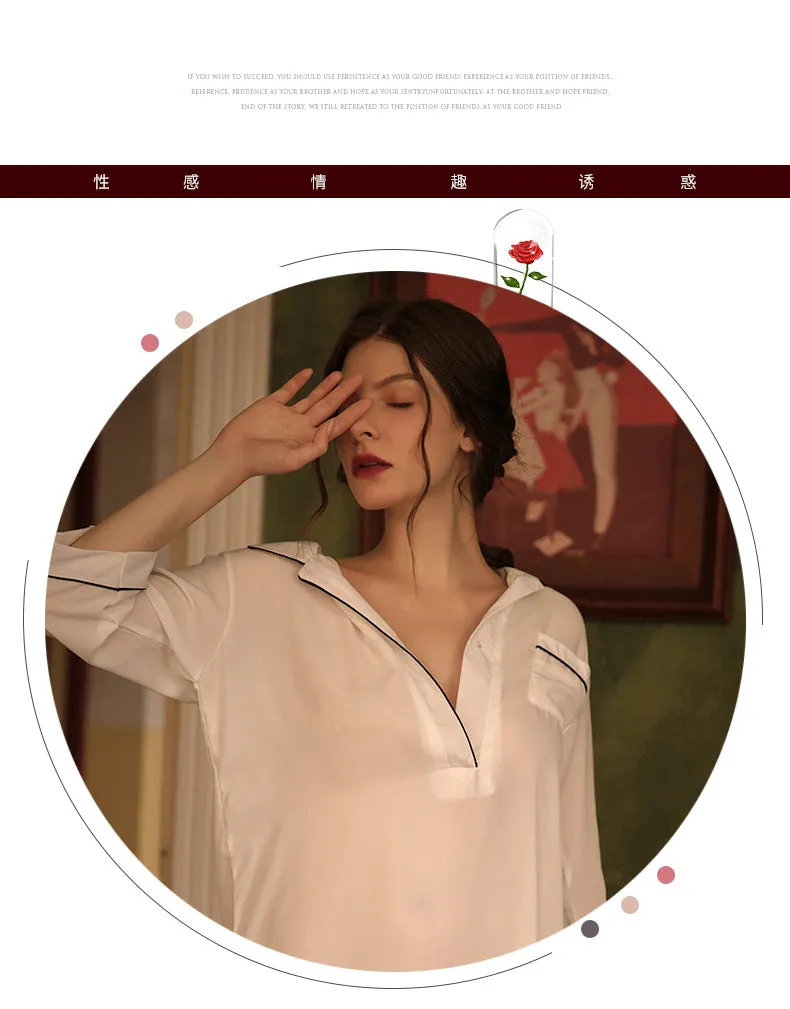 VenusFox boyfriend wind shirt sexy pajamas female sexy nightgown long white shirt thin loose temptation one generation
