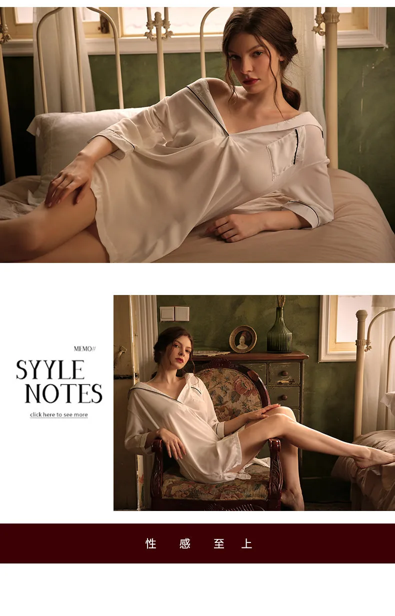 VenusFox boyfriend wind shirt sexy pajamas female sexy nightgown long white shirt thin loose temptation one generation