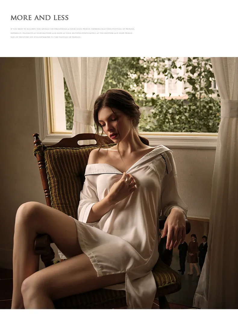 VenusFox boyfriend wind shirt sexy pajamas female sexy nightgown long white shirt thin loose temptation one generation