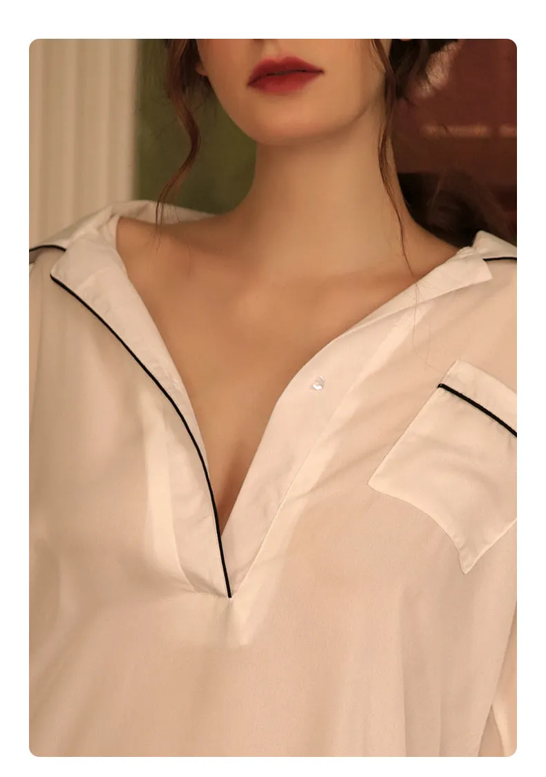 VenusFox boyfriend wind shirt sexy pajamas female sexy nightgown long white shirt thin loose temptation one generation