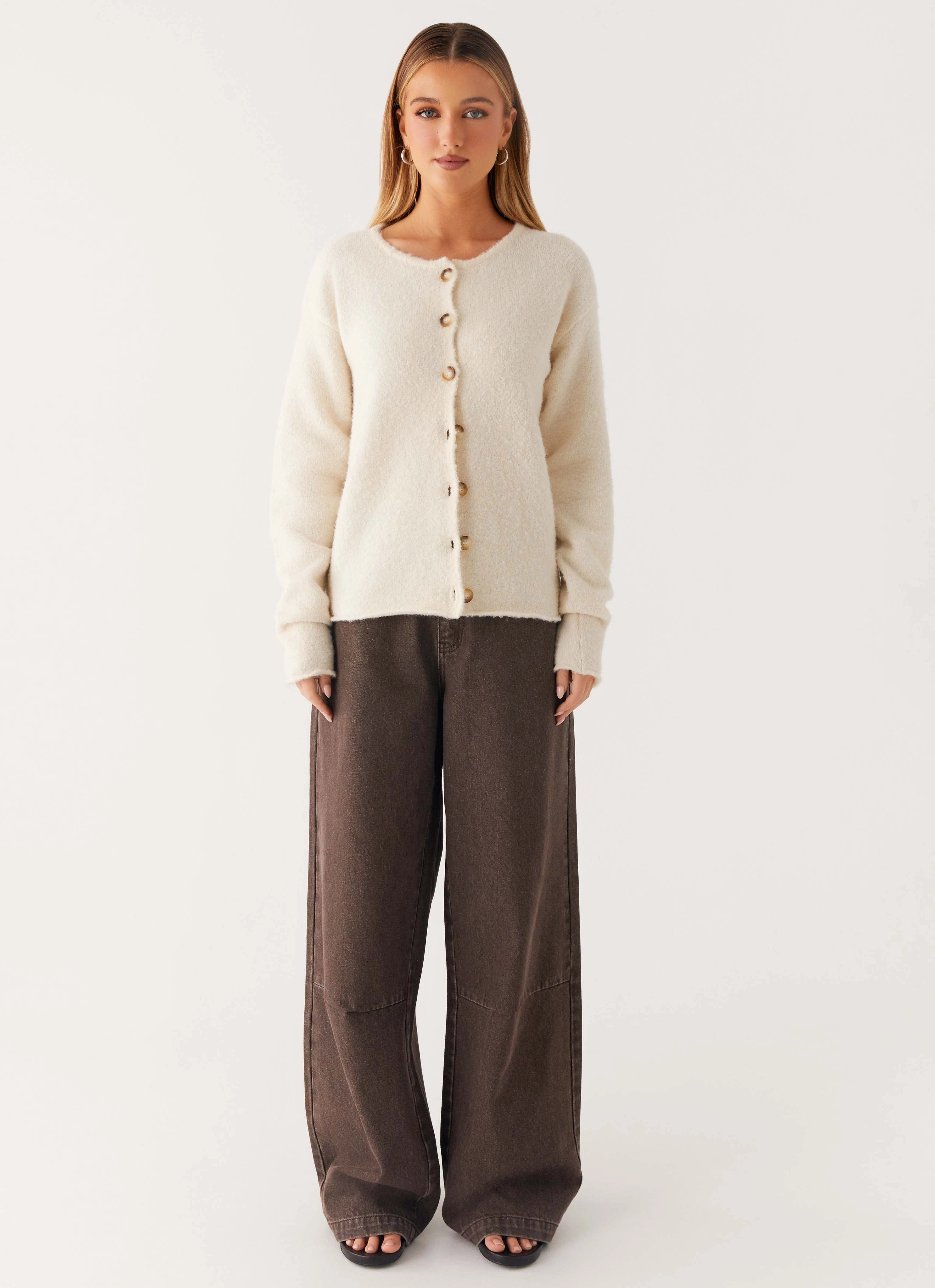 Regular Fit Cut Vera Knit Cardigan - Ivory