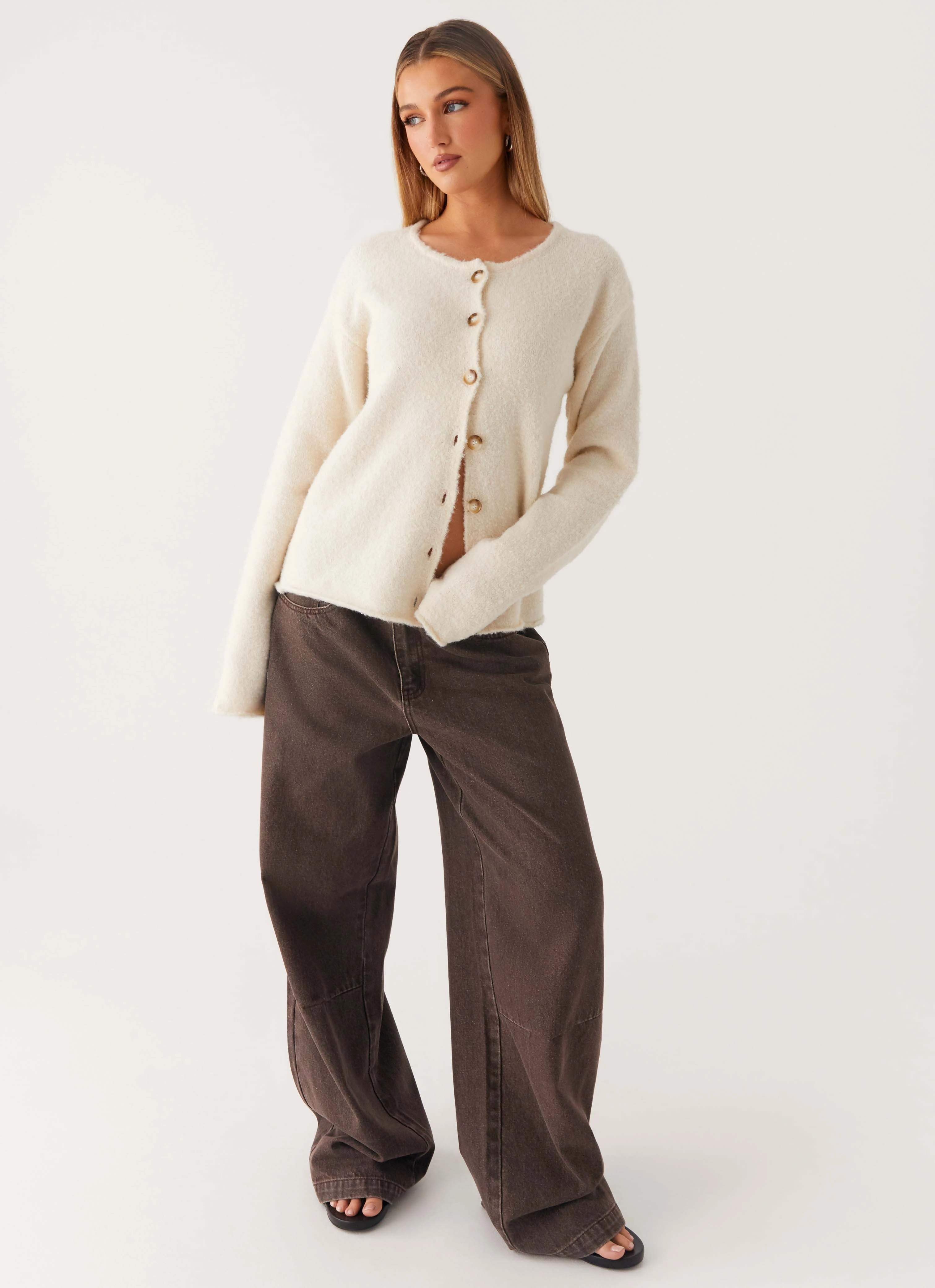 Silicone Grip Trim Vera Knit Cardigan - Ivory