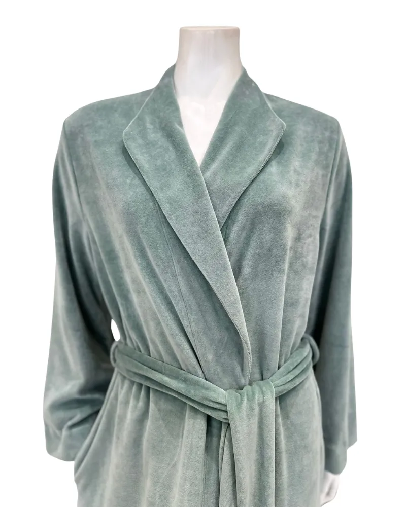 Verdiani Salvia Green Cotton Velvet Morning Wrap Robe