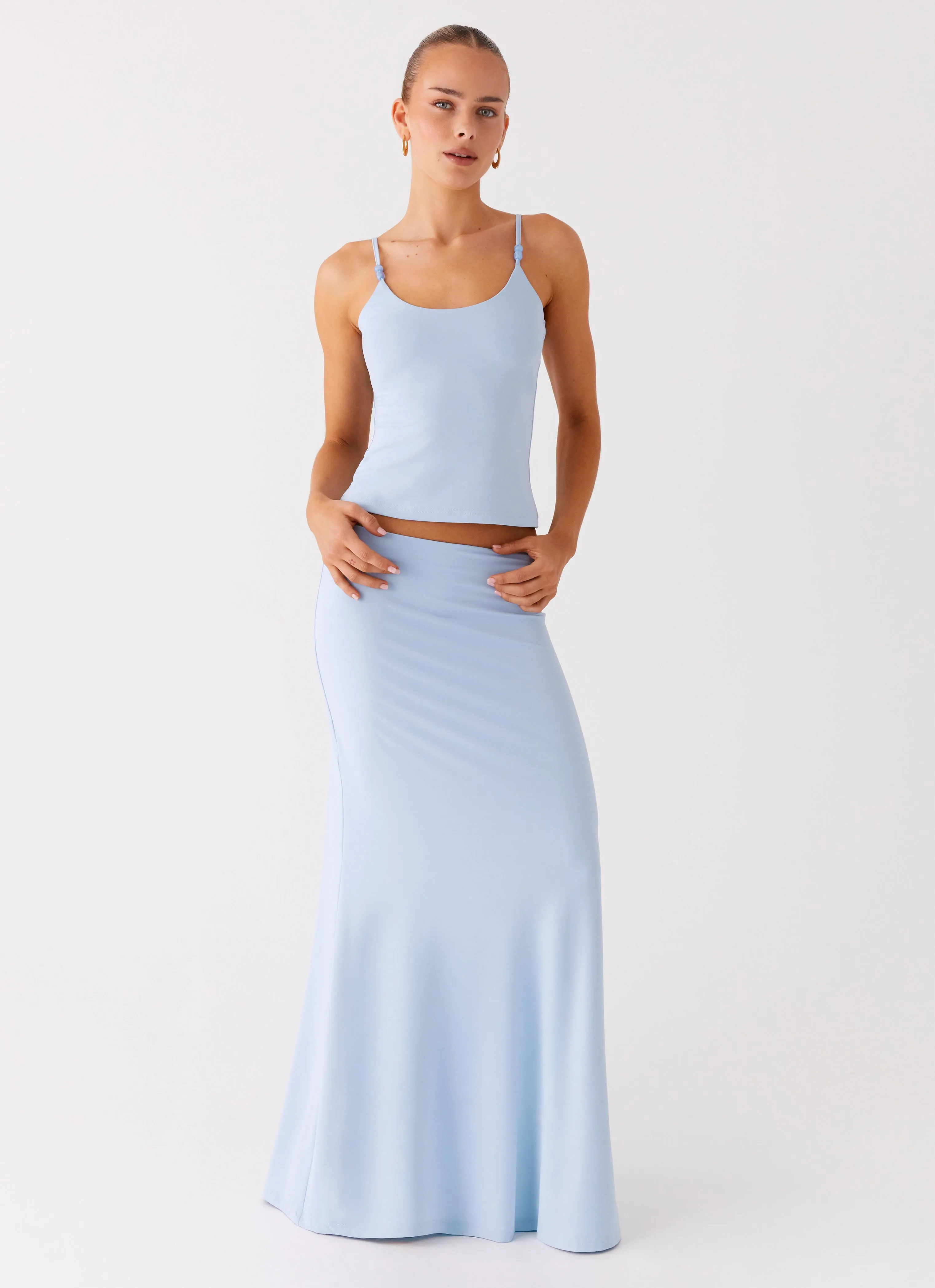 Like A Flower Maxi Skirt - Baby Blue Quick Fit Design AntiStaticFinish