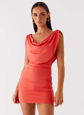 Relax Draping Retro Mood Angeles Mini Dress - Coral