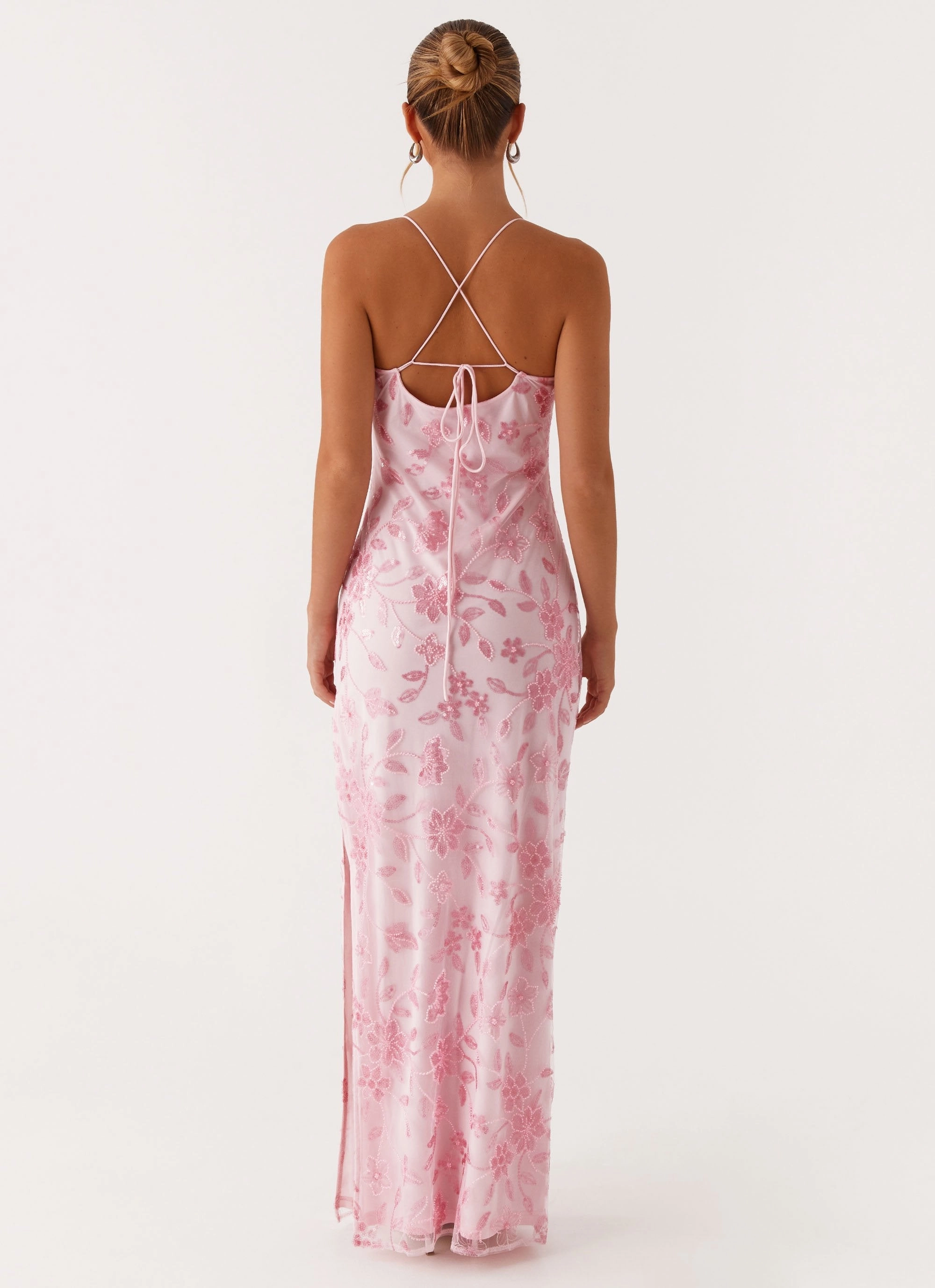 Raglan-Sleeve Relaxed and stylish Bright Lights Beaded Maxi Dress - Pink