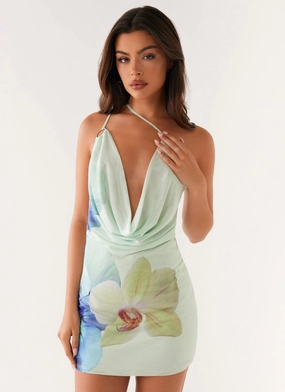 Perfect Look Formal Aura Bohemian Bliss Mesh Mini Dress - Green Floral