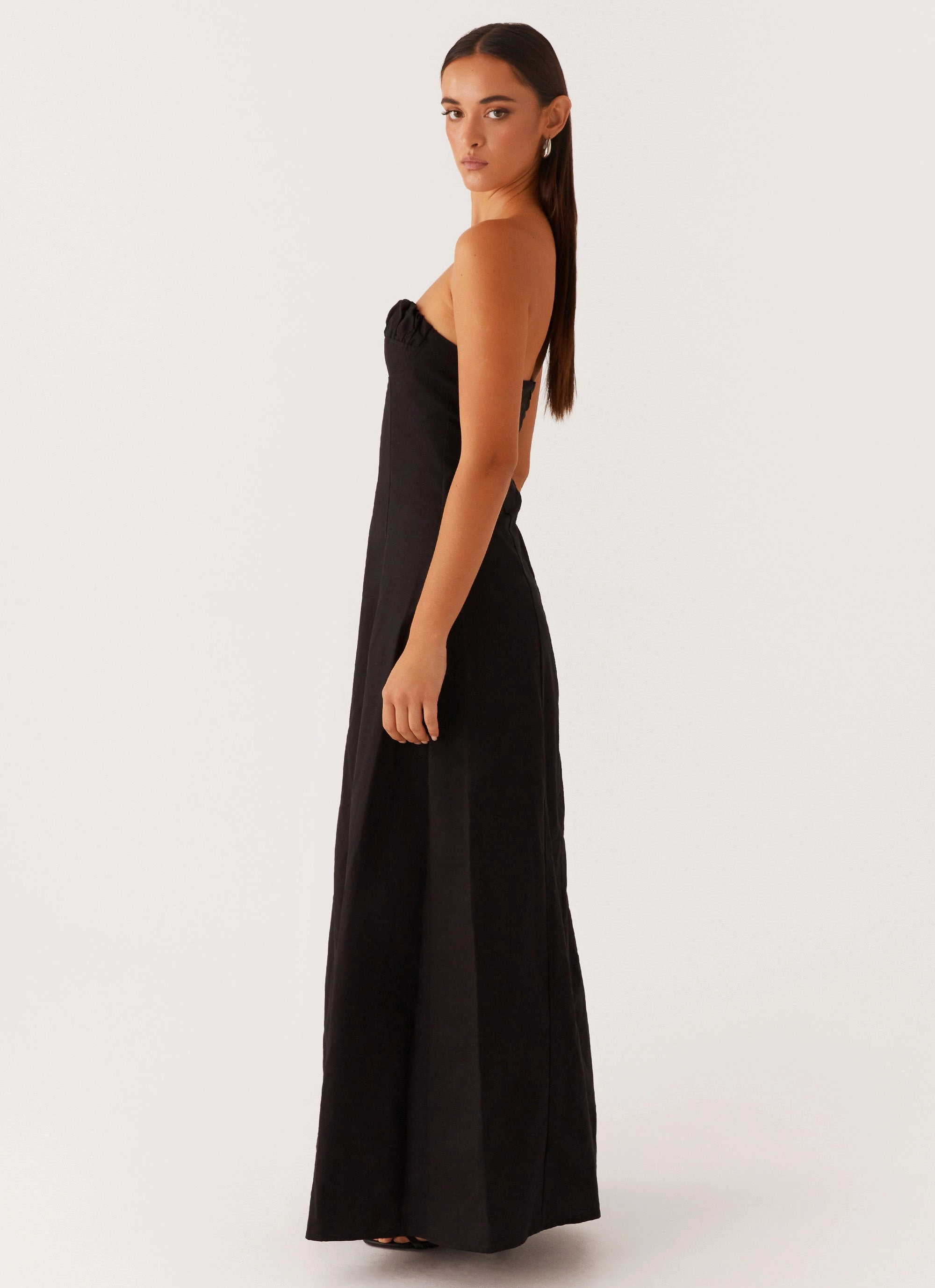 Minimalist-Style Sleek Waistband Tayla Linen Maxi Dress - Black