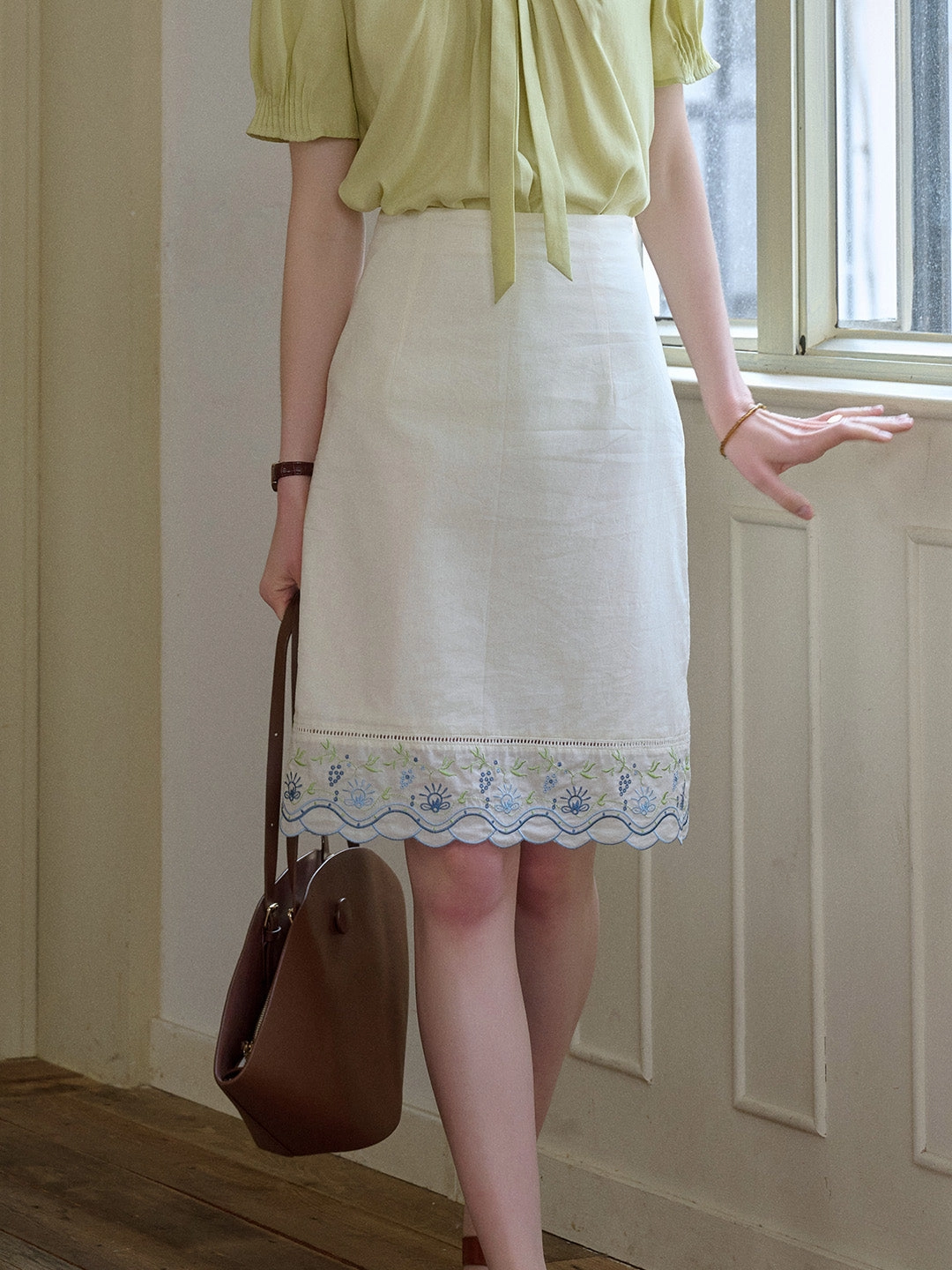 ComfortWaistband AllDayComfort Annie Color Embroidery 100% Cotton Skirt