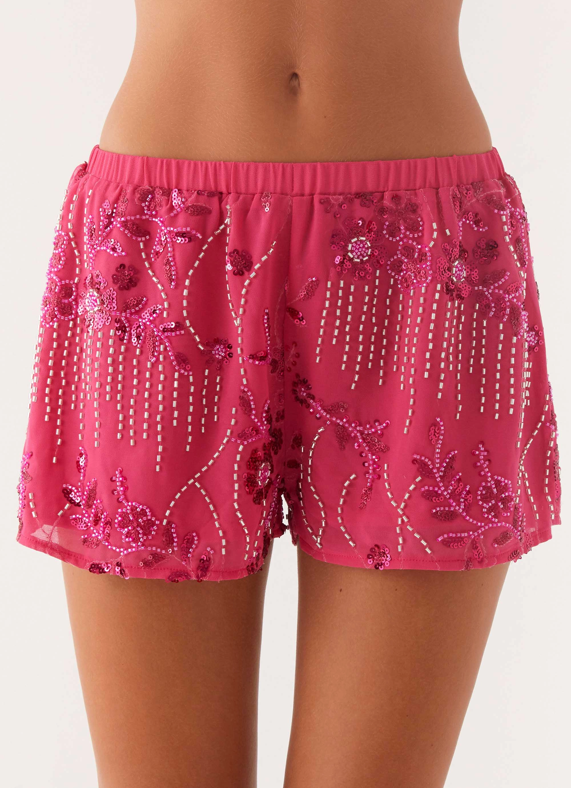 Mercer Sequin Mini Shorts - Fuchsia HeatRegulatingLining