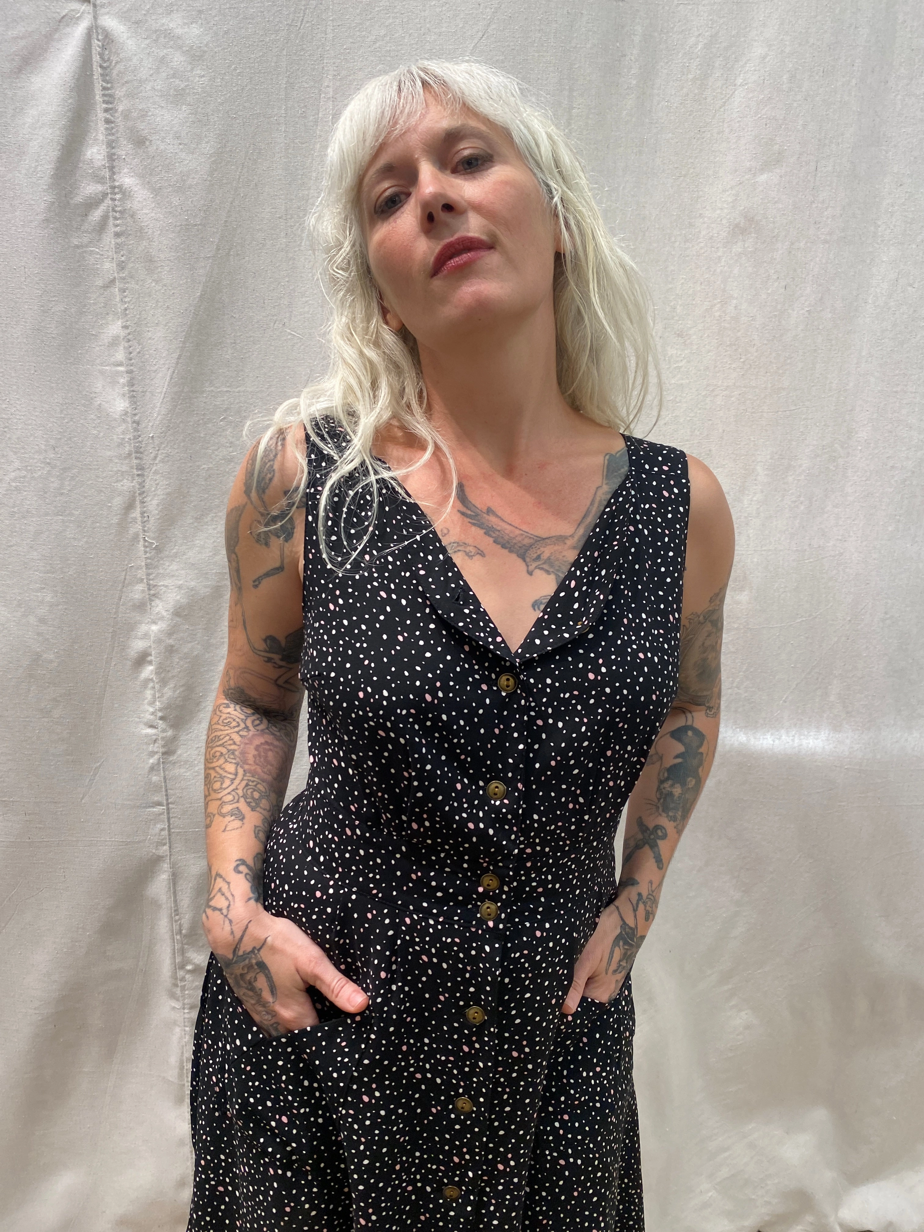 Flare Breeze FlatlockSeam Sheet Dress in Black Dot