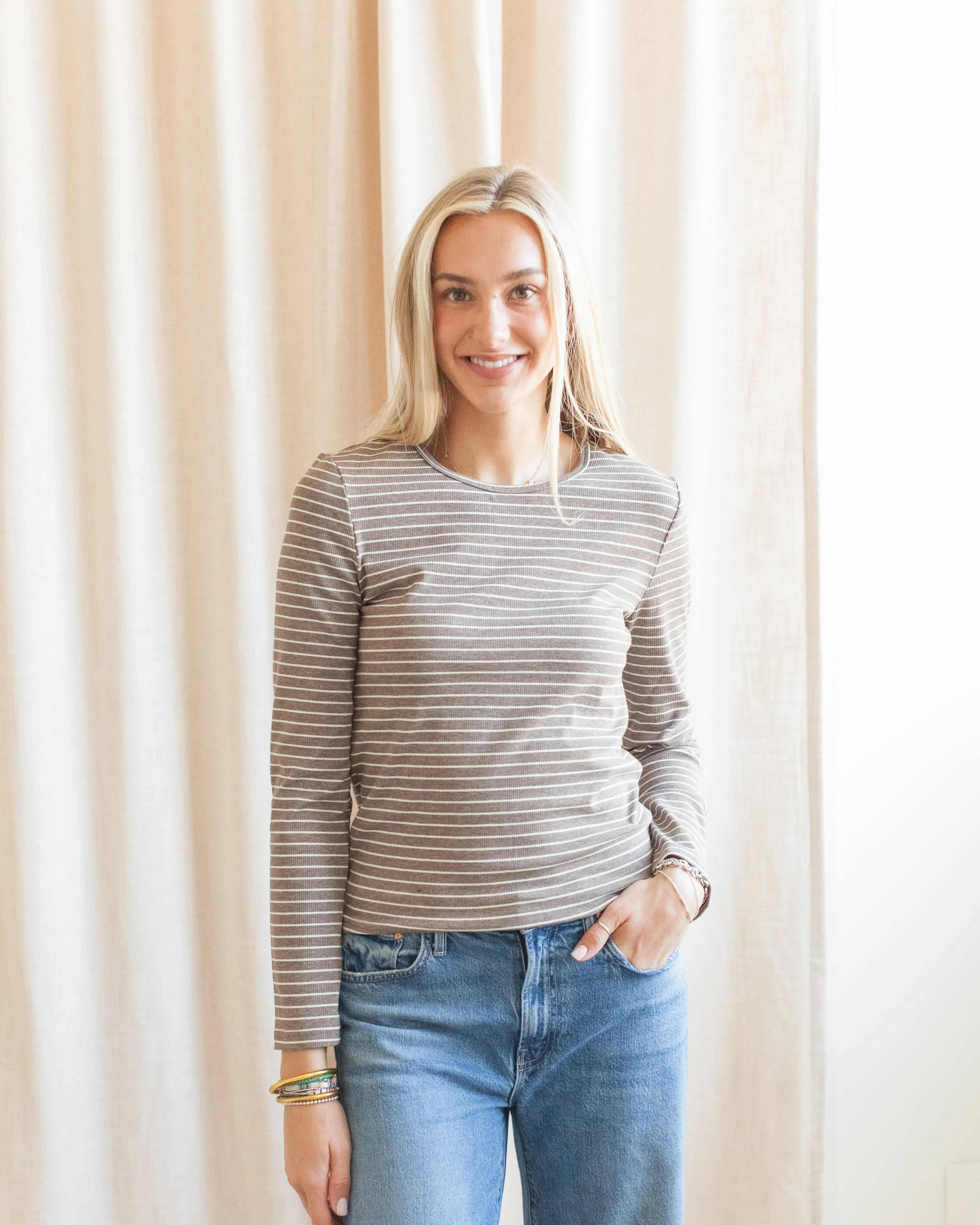 Stevie Striped Tee - Brown Reflective Detailing