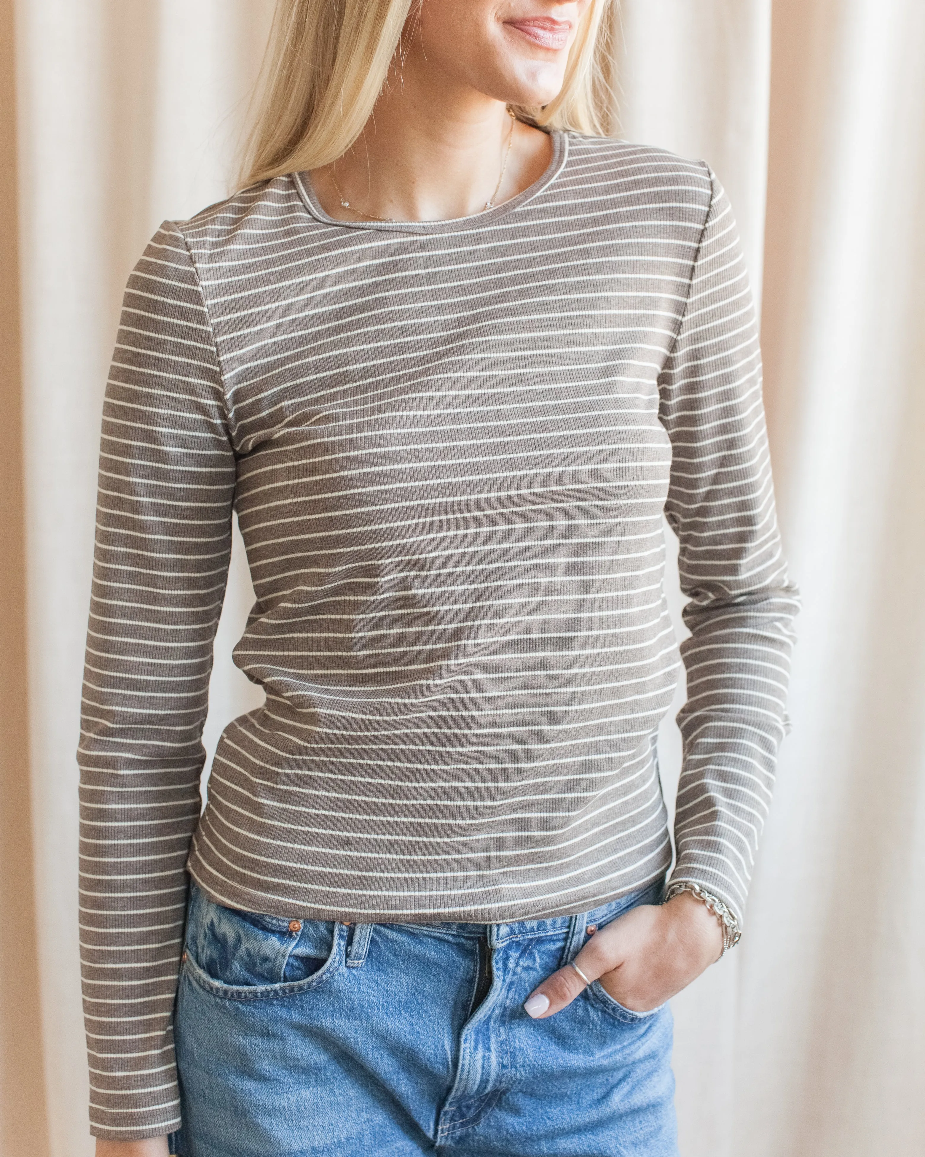 AllDaySoftness Stevie Striped Tee - Brown