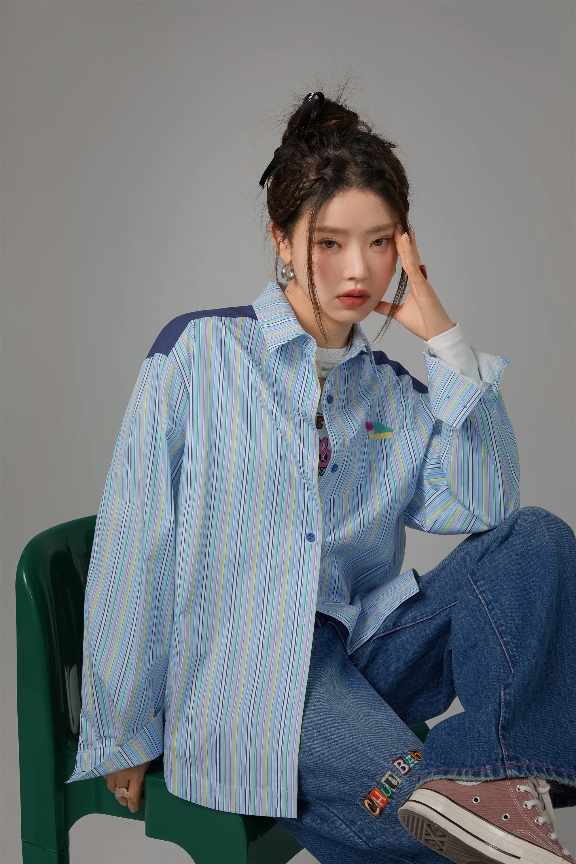 Vertical Stripes Oversized Shirt