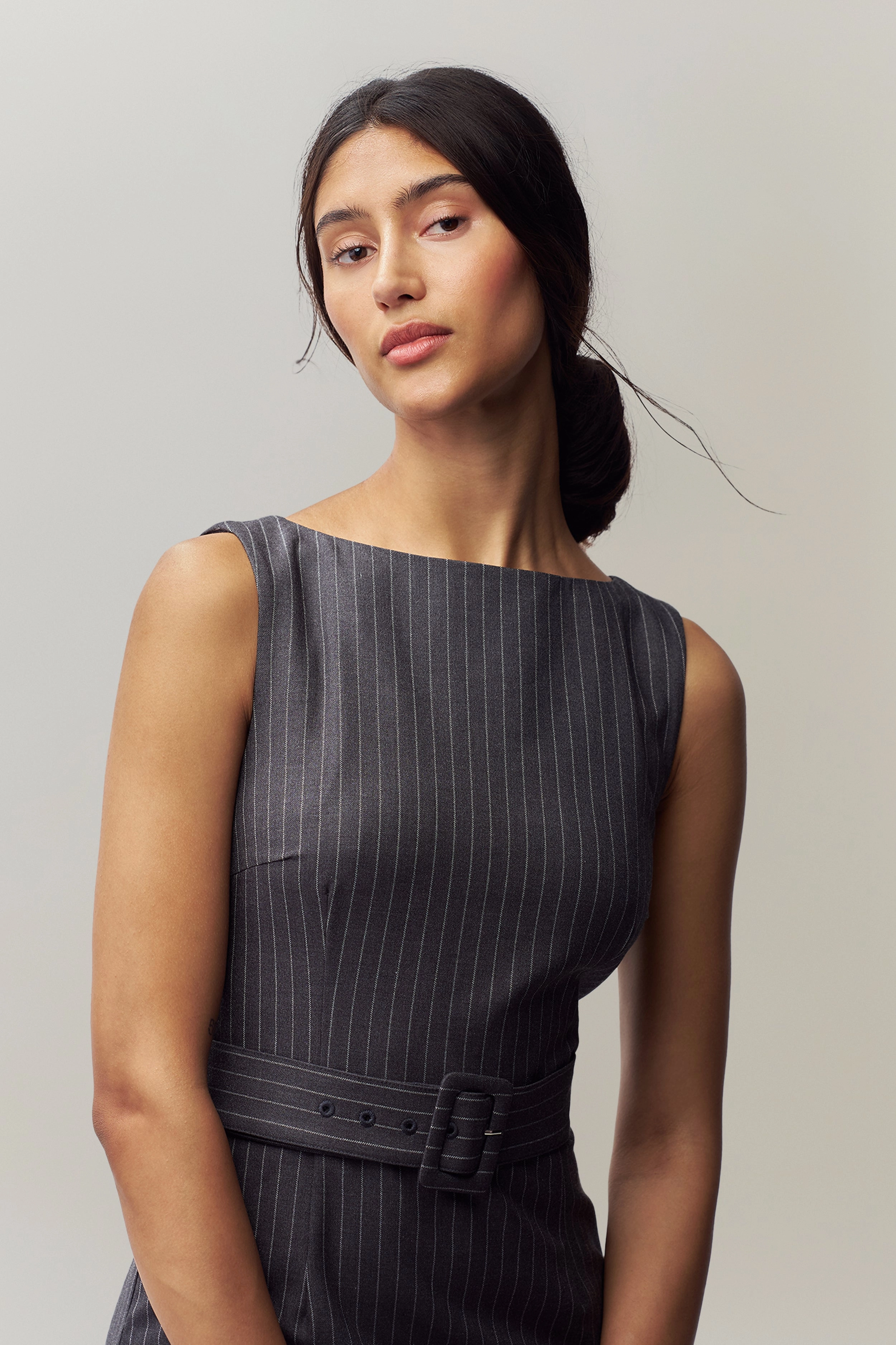 Via Pinstripe Dress Sleek Fit
