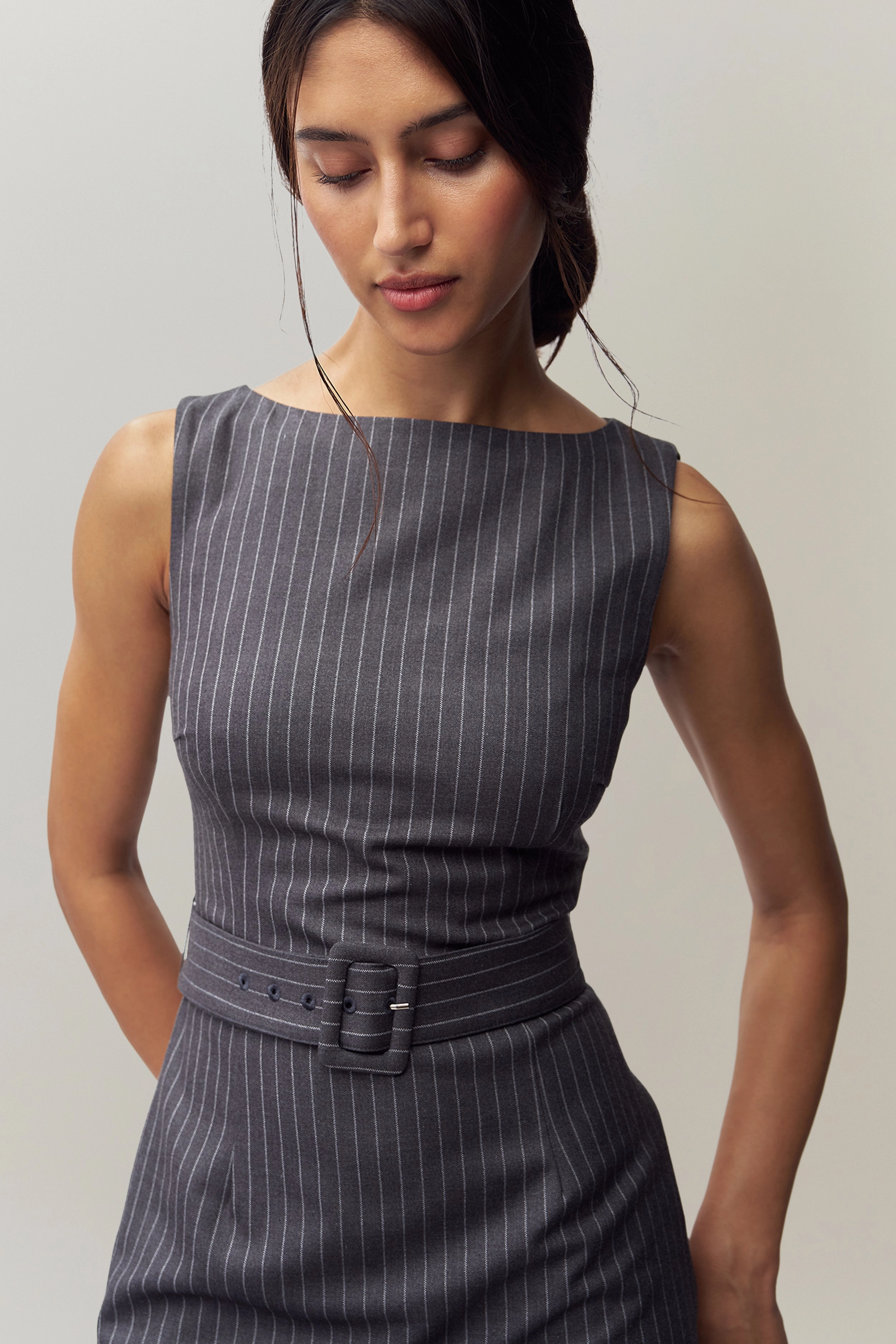 Via Pinstripe Dress Vibrant Form