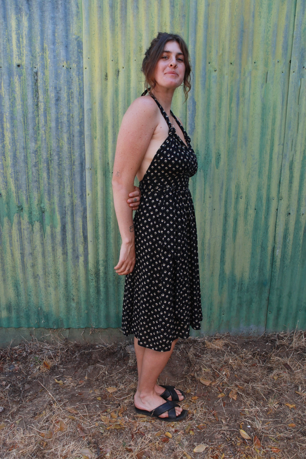Monroe Dress in Black Blossom Crepe Ombre-Effect