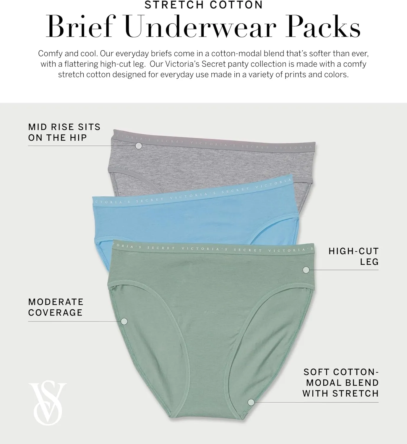 Victoria's Secret Women's Cotton Brief Underwear, Full Coverage Panties for Women, Multi Pack (XS-XXL)