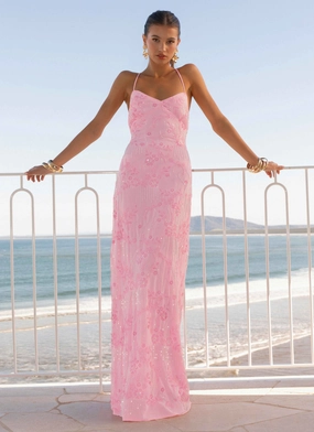 Flowy Cut Vietta Sequin Cami Maxi Dress - Pink