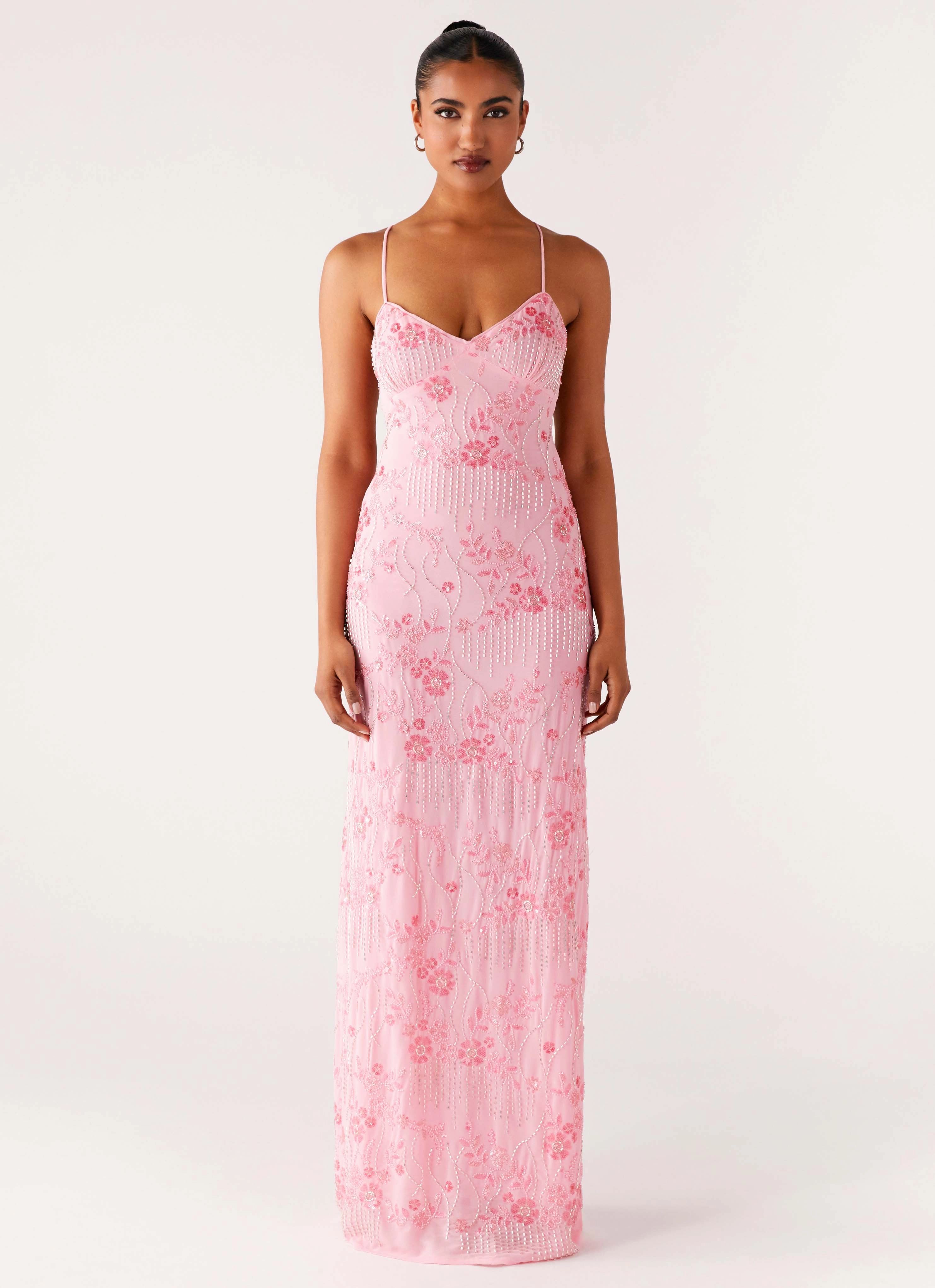 Vietta Sequin Cami Maxi Dress - Pink New Spirit Sheer Layer